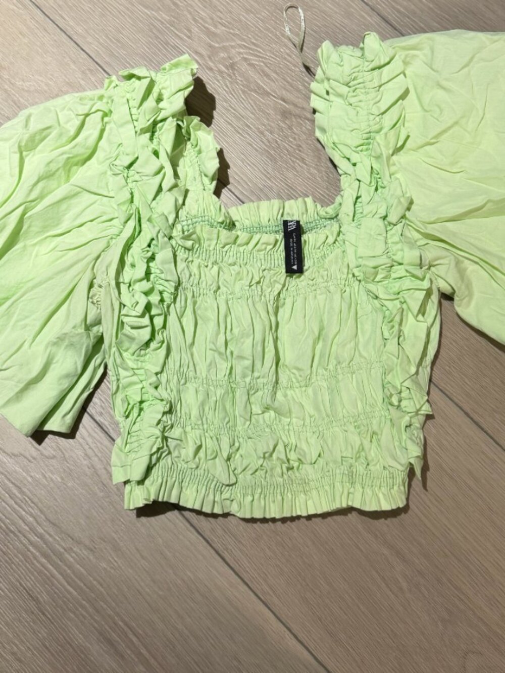 Zara Lime Green Puffy Sleeve Corset Crop Top Size M